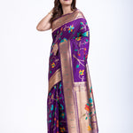 Purple Silk Paithani Saree With Booti And Zari Work Front
