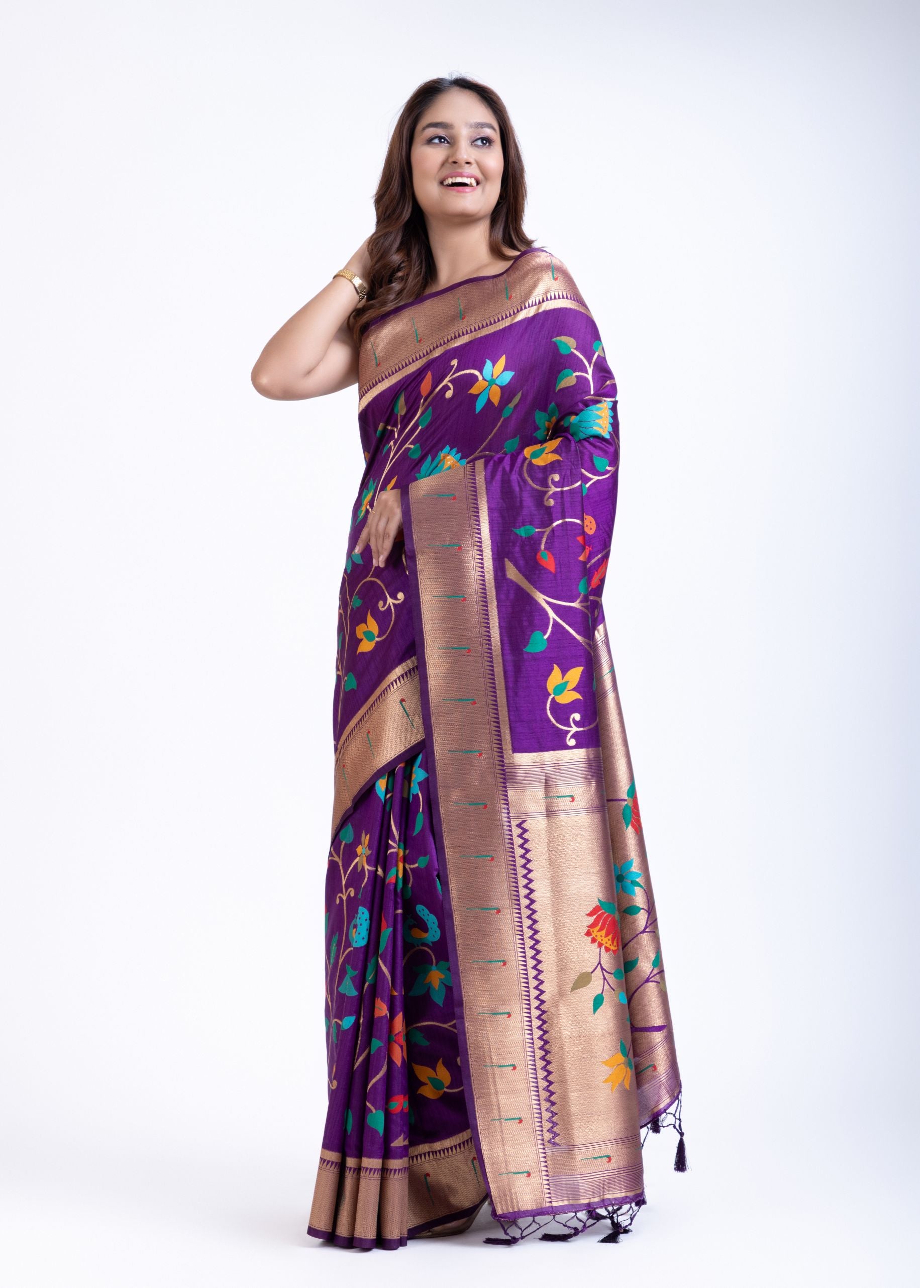 Purple Silk Paithani Saree With Booti And Zari Work Front
