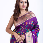 Purple Silk Paithani Saree With Booti And Zari Work Close Up
