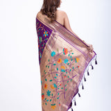 Purple Silk Paithani Saree With Booti And Zari Work Back
