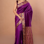 Purple Silk Saree with Golden Weaving Border and Pallu - Anvi Couture