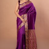 Purple Silk Saree with Golden Weaving Border and Pallu - Anvi Couture