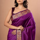 Purple Silk Saree with Golden Weaving Border and Pallu - Anvi Couture