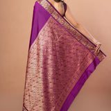 Purple Silk Saree with Golden Weaving Border and Pallu - Anvi Couture