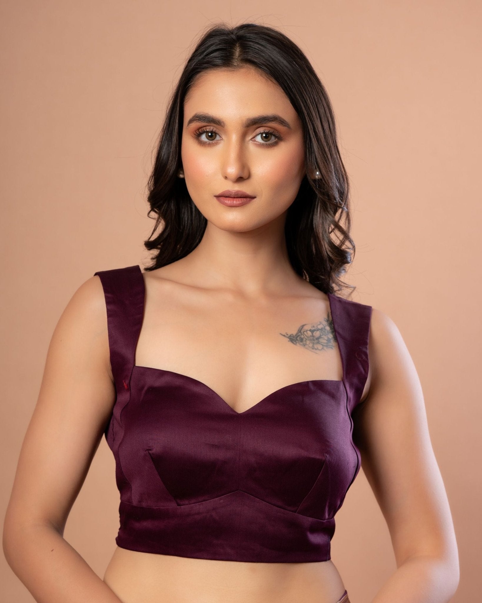 Purple Sleeveless Sweetheart Neckline Blouse With Back Closure - Anvi Couture
