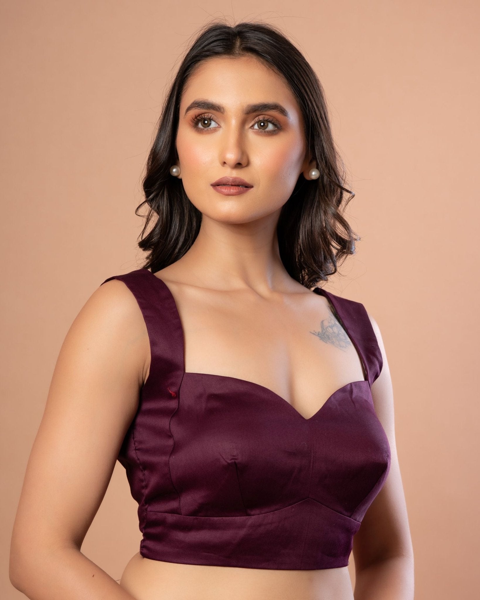Purple Sleeveless Sweetheart Neckline Blouse With Back Closure - Anvi Couture