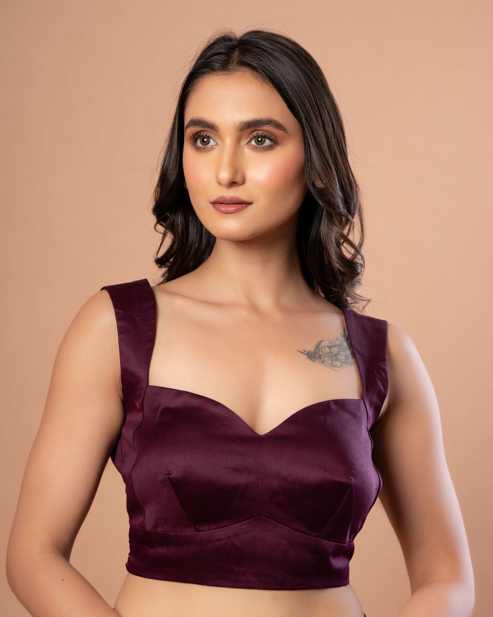 Purple Sleeveless Sweetheart Neckline Blouse With Back Closure - Anvi Couture