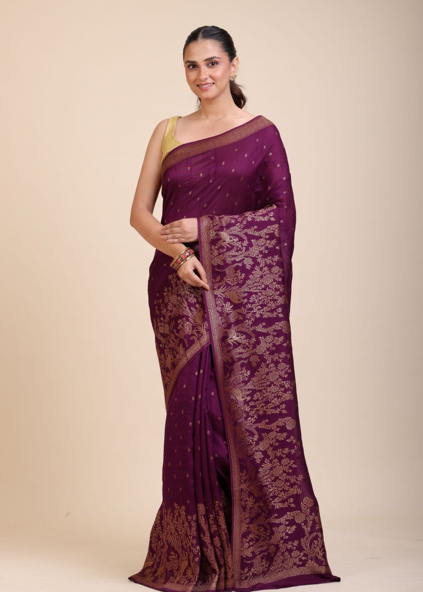 Purple Soft Silk Saree Floral Woven Motifs - Anvi Couture