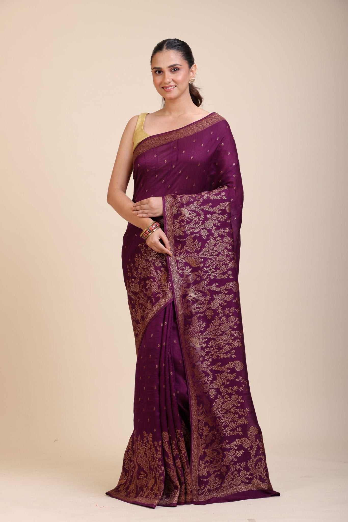 Purple Soft Silk Saree Floral Woven Motifs - Anvi Couture