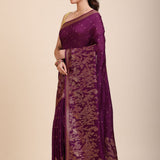 Purple Soft Silk Saree Floral Woven Motifs Front
