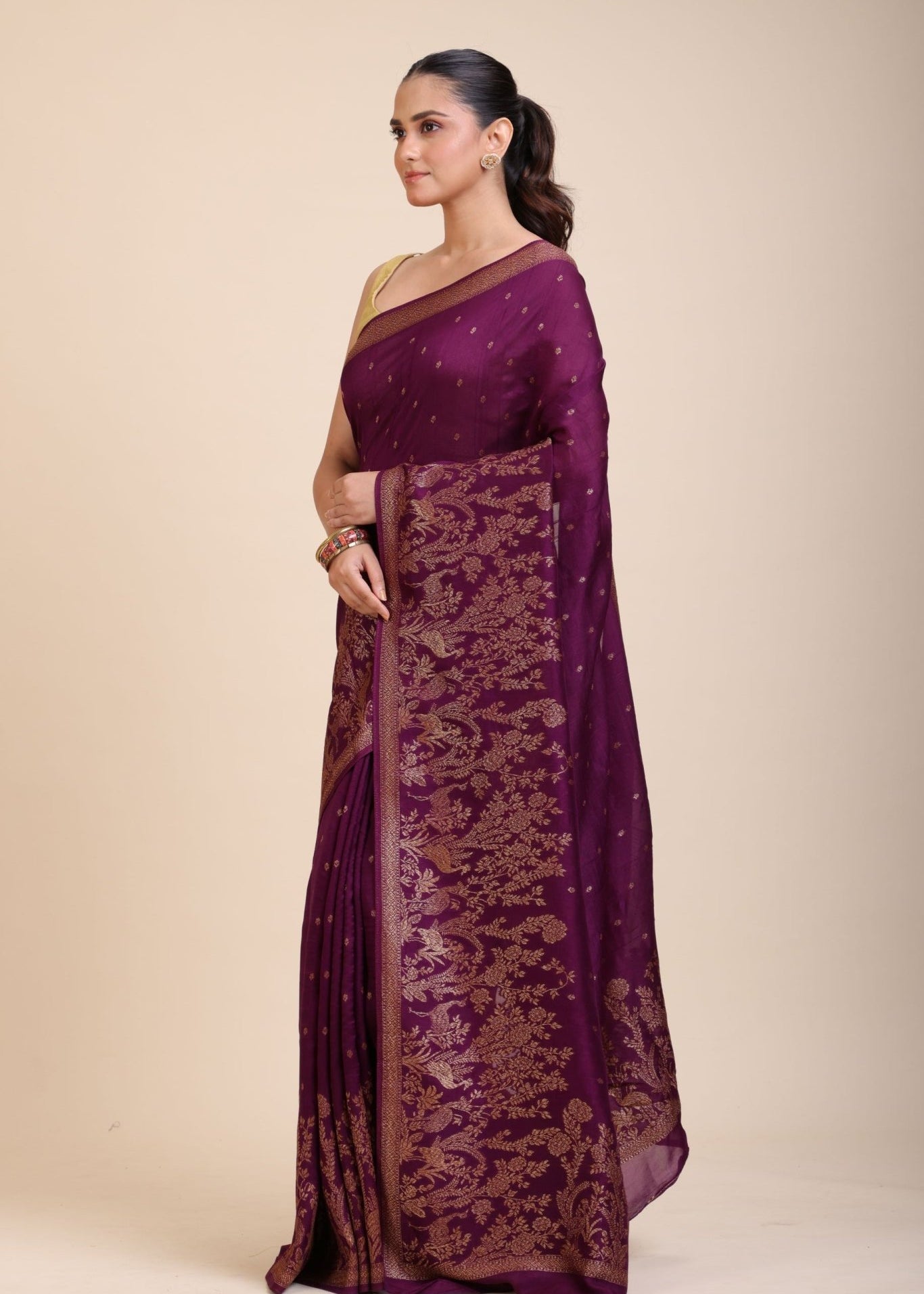 Purple Soft Silk Saree Floral Woven Motifs - Anvi Couture