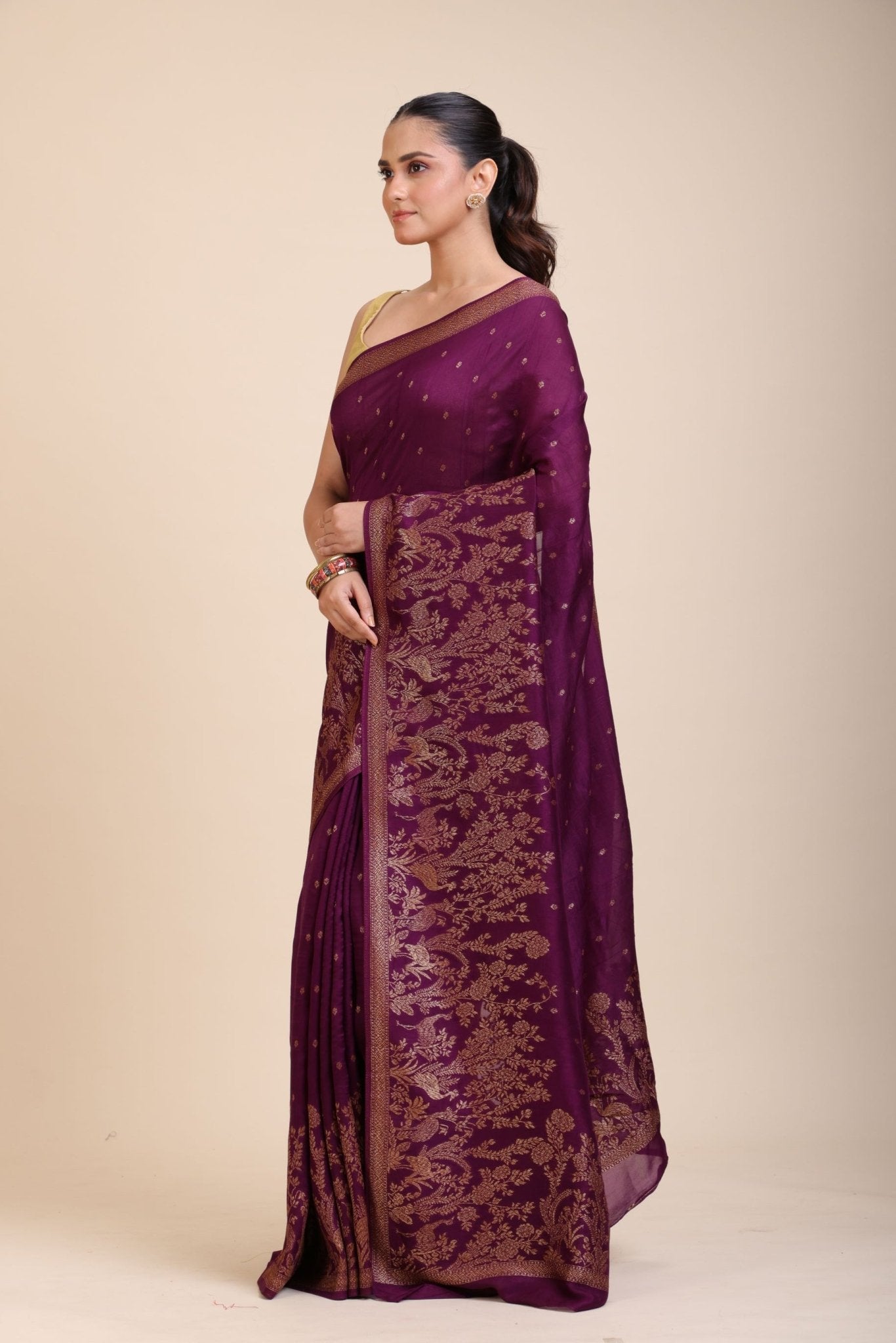 Purple Soft Silk Saree Floral Woven Motifs - Anvi Couture