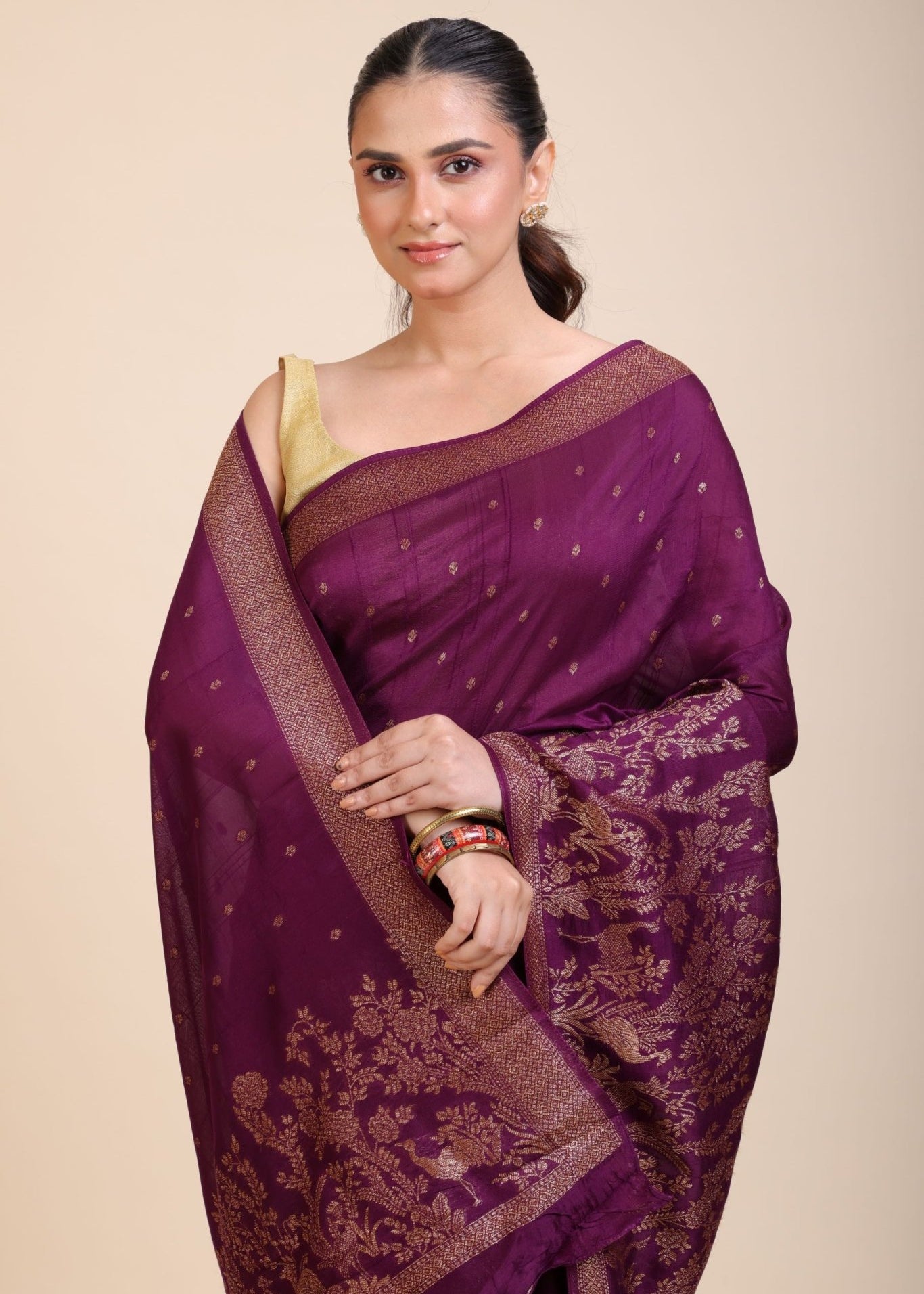 Purple Soft Silk Saree Floral Woven Motifs - Anvi Couture