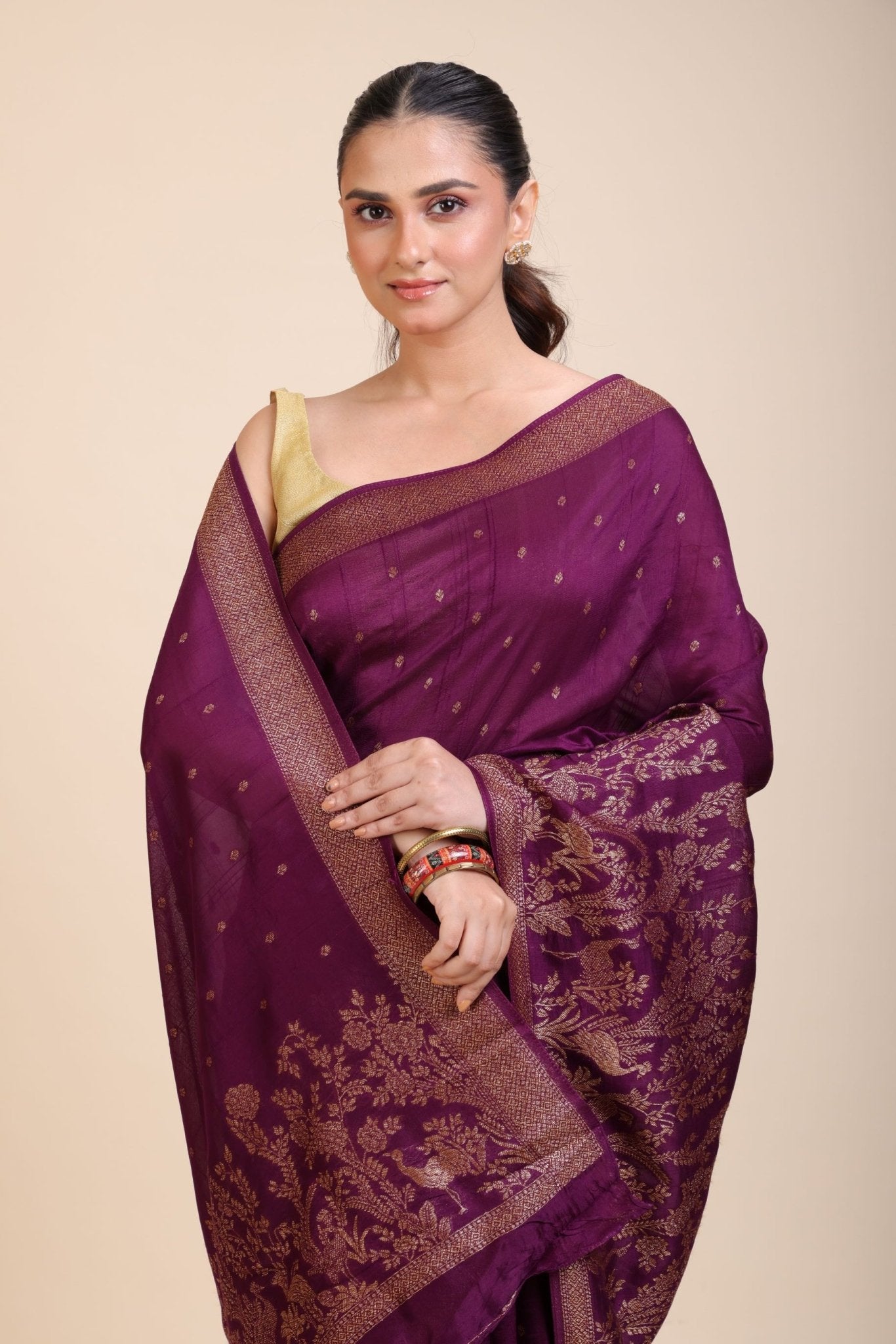 Purple Soft Silk Saree Floral Woven Motifs - Anvi Couture