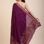 Purple Soft Silk Saree Floral Woven Motifs Back
