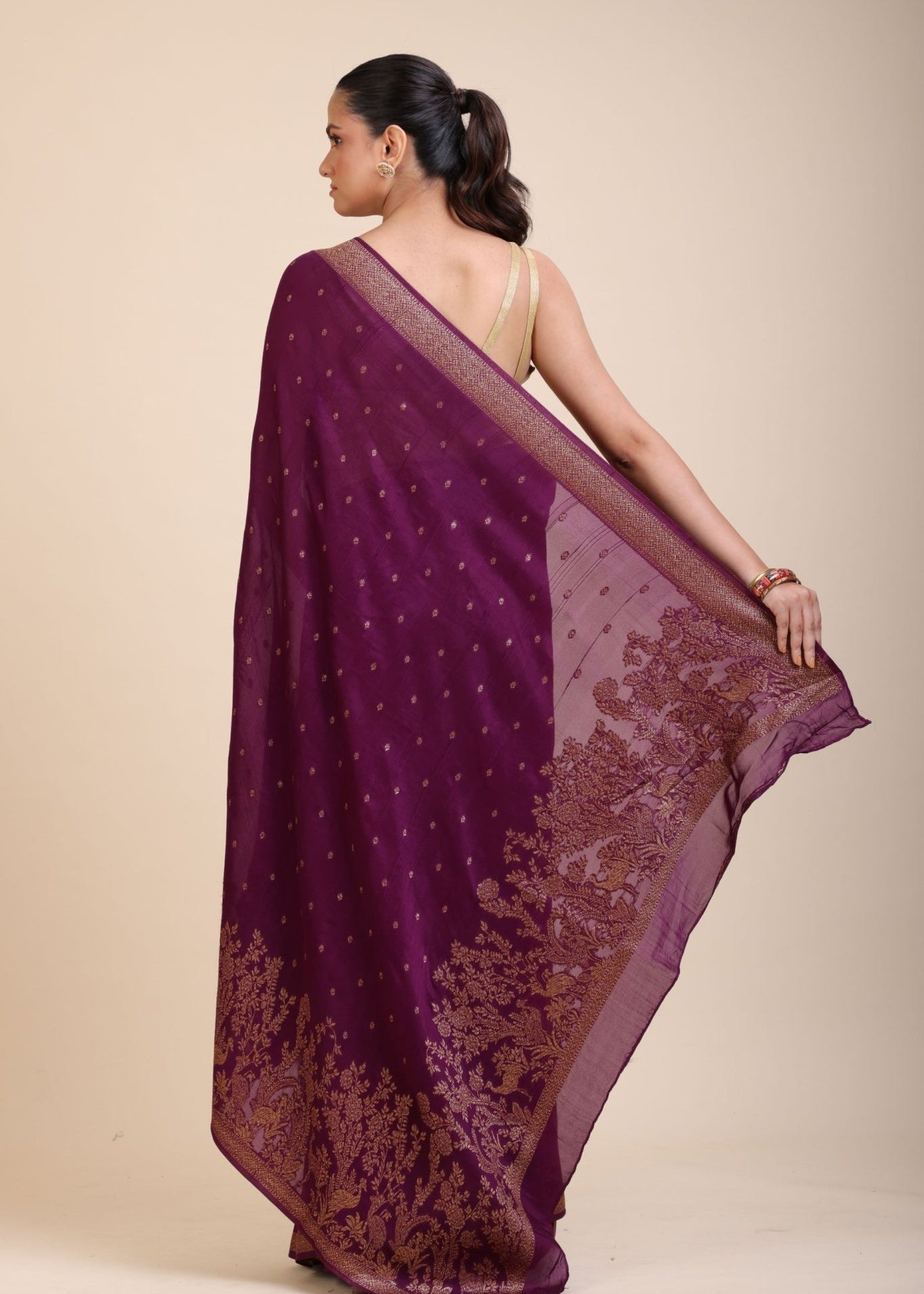 Purple Soft Silk Saree Floral Woven Motifs - Anvi Couture