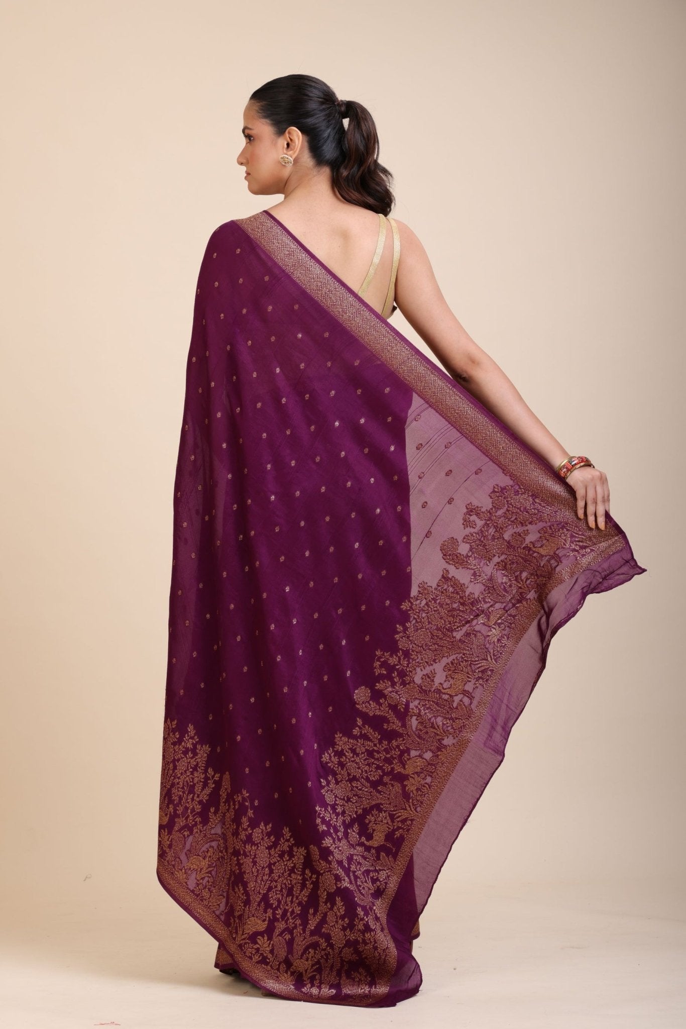Purple Soft Silk Saree Floral Woven Motifs - Anvi Couture
