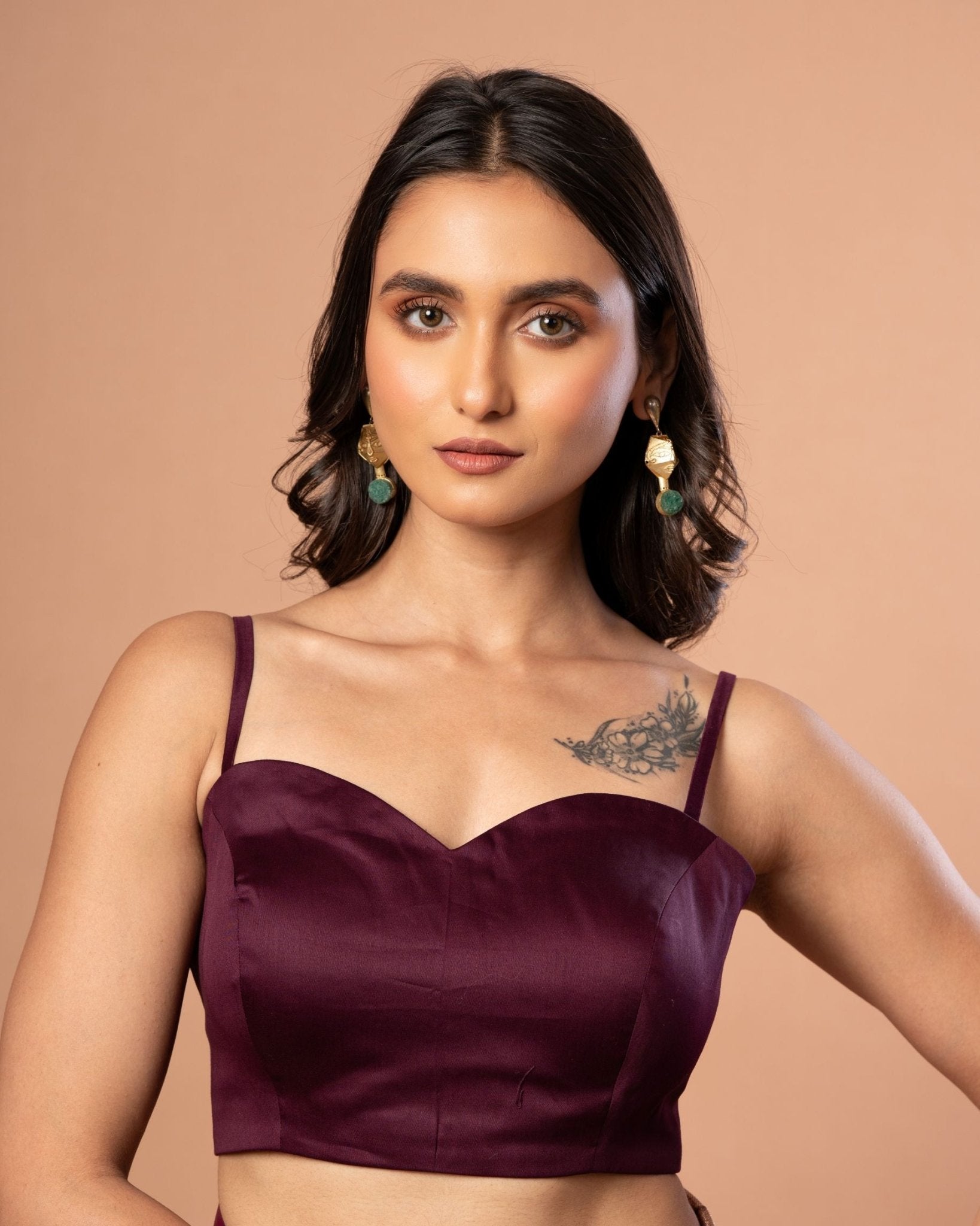 Purple Spaghetti Blouse in Cotton Silk - Anvi Couture