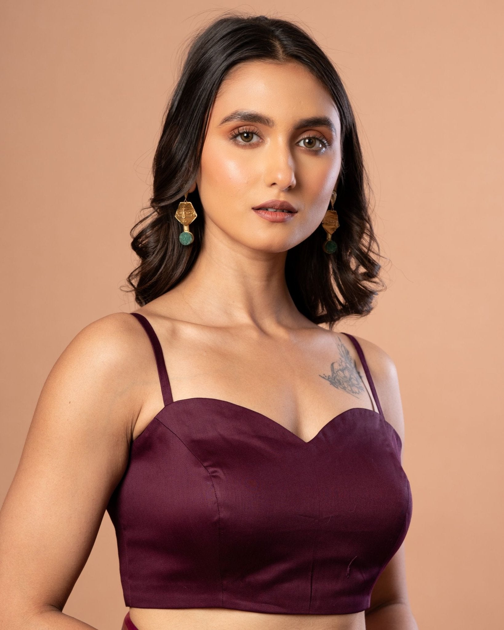 Purple Spaghetti Blouse in Cotton Silk - Anvi Couture