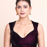 Purple Velvet Blouse with Queen Anne Neckline - Anvi Couture