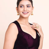 Purple Velvet Blouse with Queen Anne Neckline - Anvi Couture