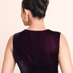 Purple Velvet Blouse with Queen Anne Neckline - Anvi Couture