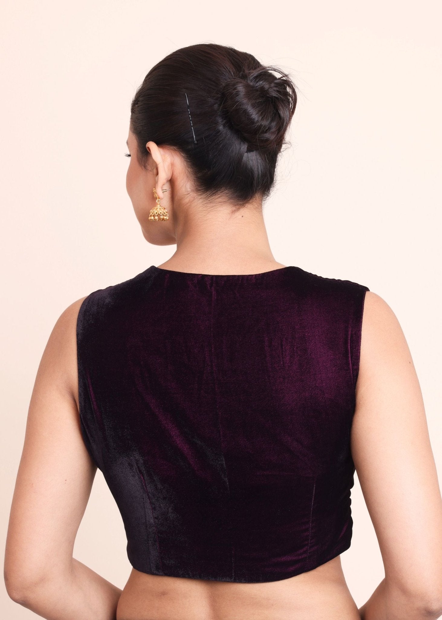 Purple Velvet Blouse with Queen Anne Neckline - Anvi Couture
