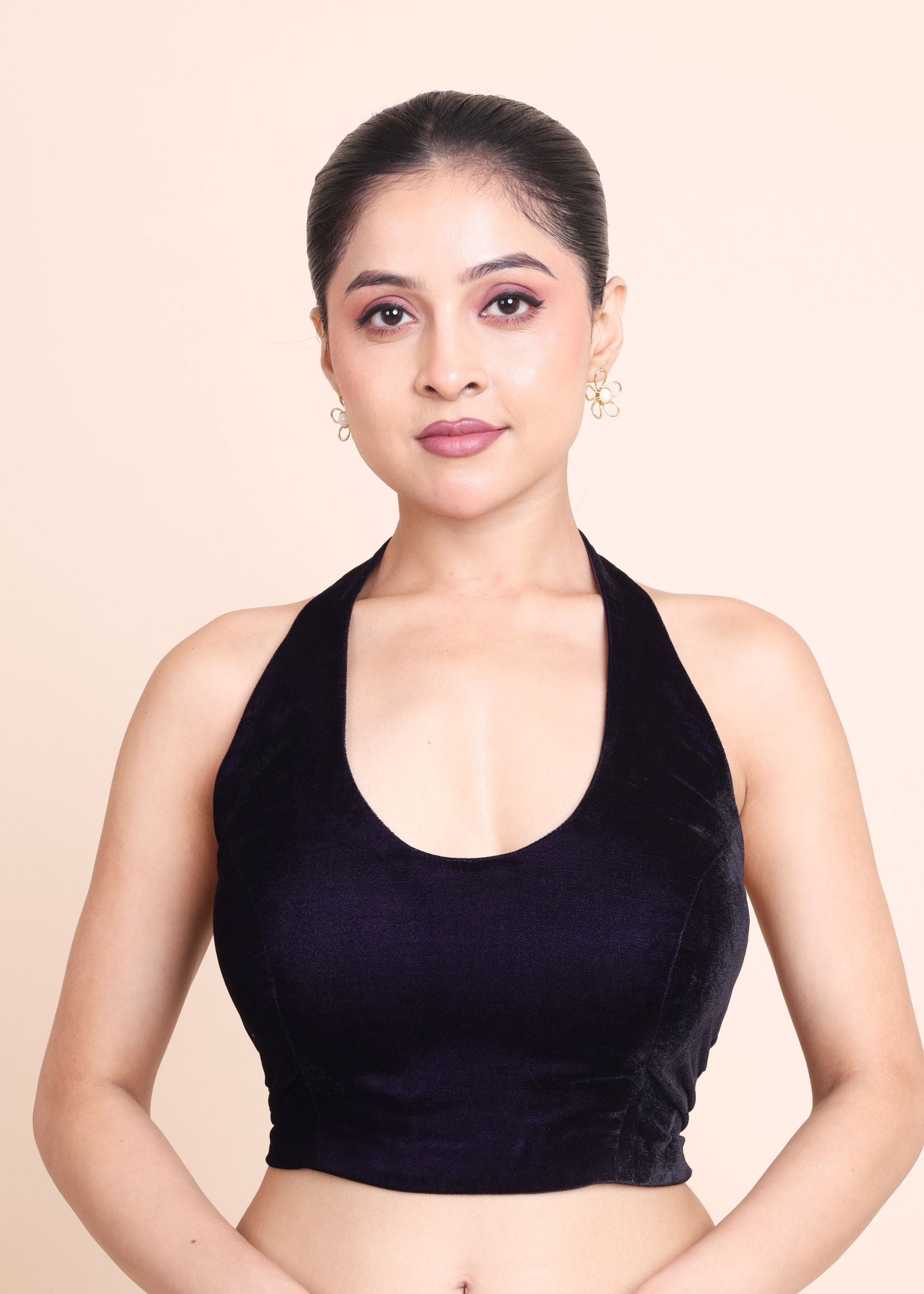 Purple Velvet Halter Neck Blouse Full