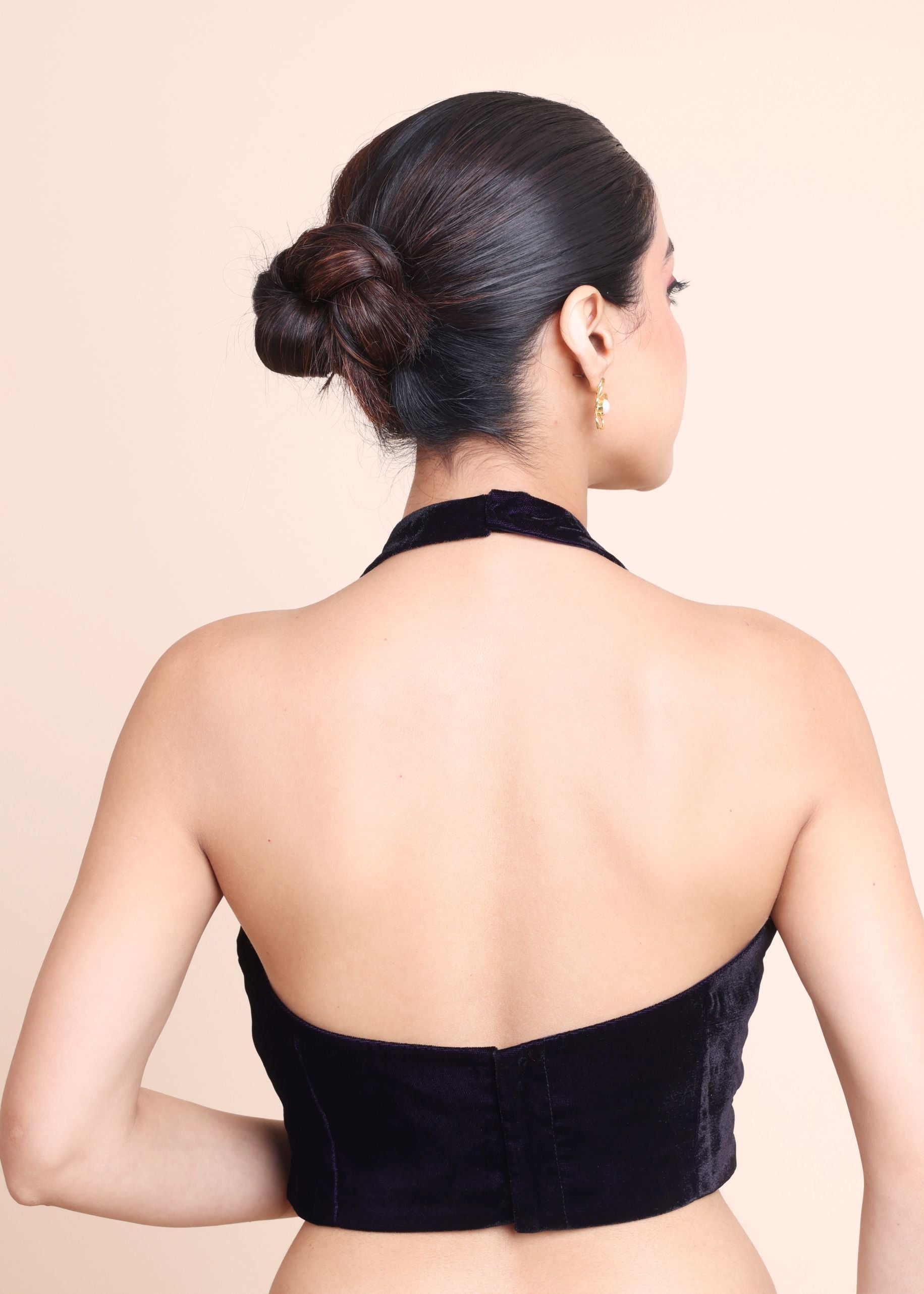 Purple Velvet Halter Neck Blouse Back