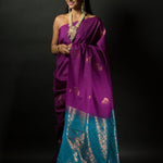 Purple and Azure Blue Pure Kanjivaram Silk Saree - Work
