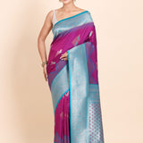 Purple and Blue Soft Silk South Indian Saree - Anvi Couture