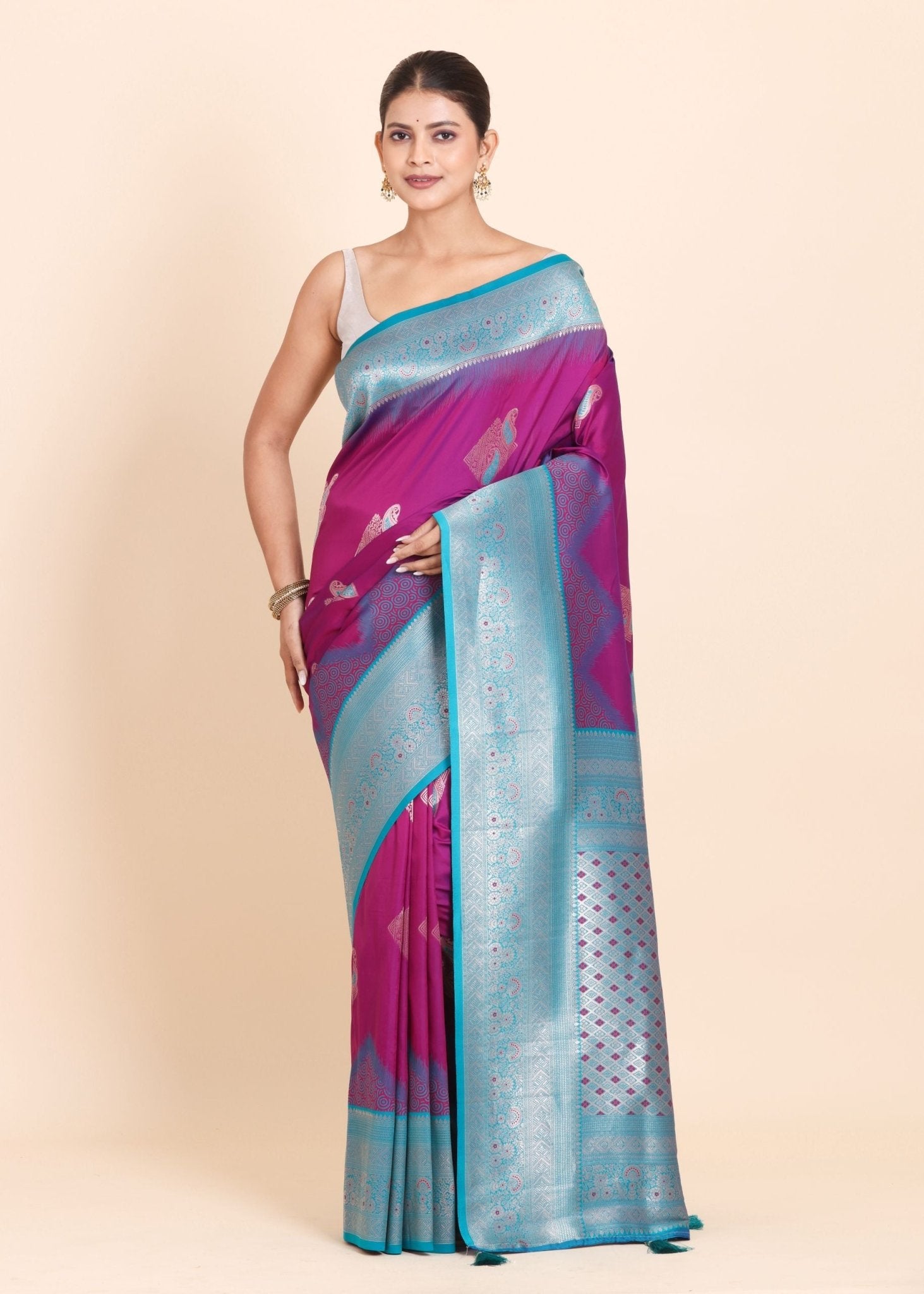 Purple and Blue Soft Silk South Indian Saree - Anvi Couture
