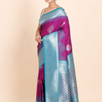 Purple and Blue Soft Silk South Indian Saree - Anvi Couture