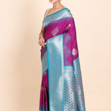 Purple and Blue Soft Silk South Indian Saree - Anvi Couture