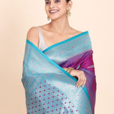 Purple and Blue Soft Silk South Indian Saree - Anvi Couture