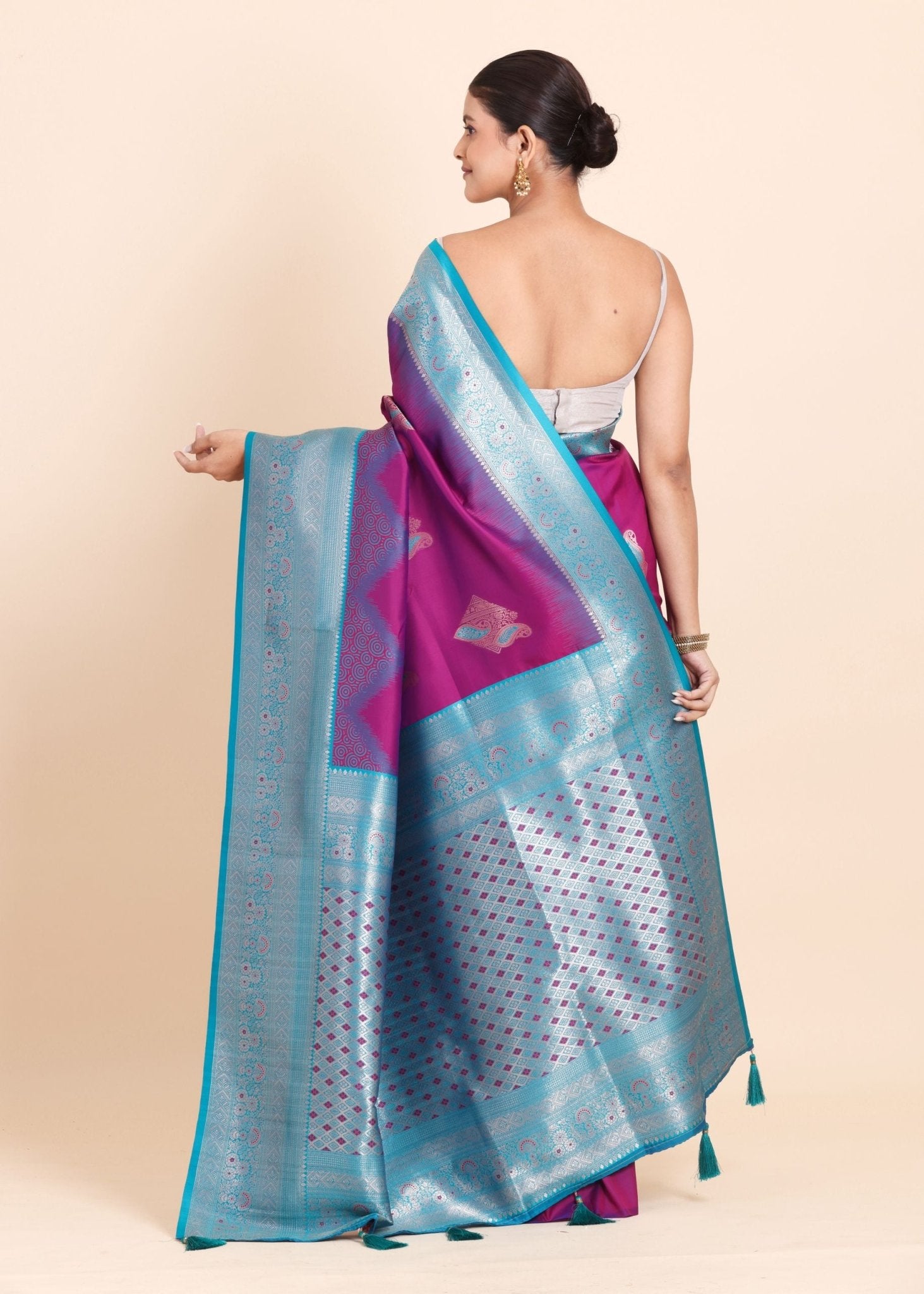 Purple and Blue Soft Silk South Indian Saree - Anvi Couture