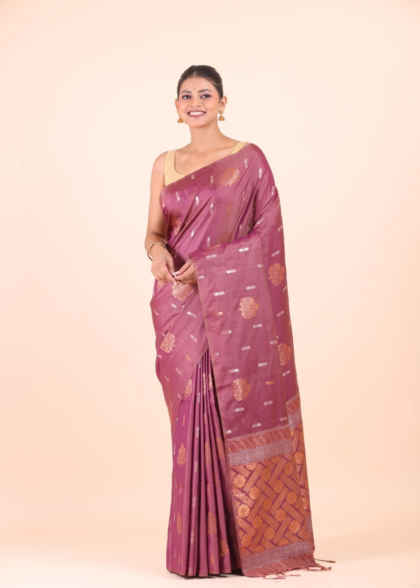 Purple and Copper South Indian Silk Saree - Anvi Couture