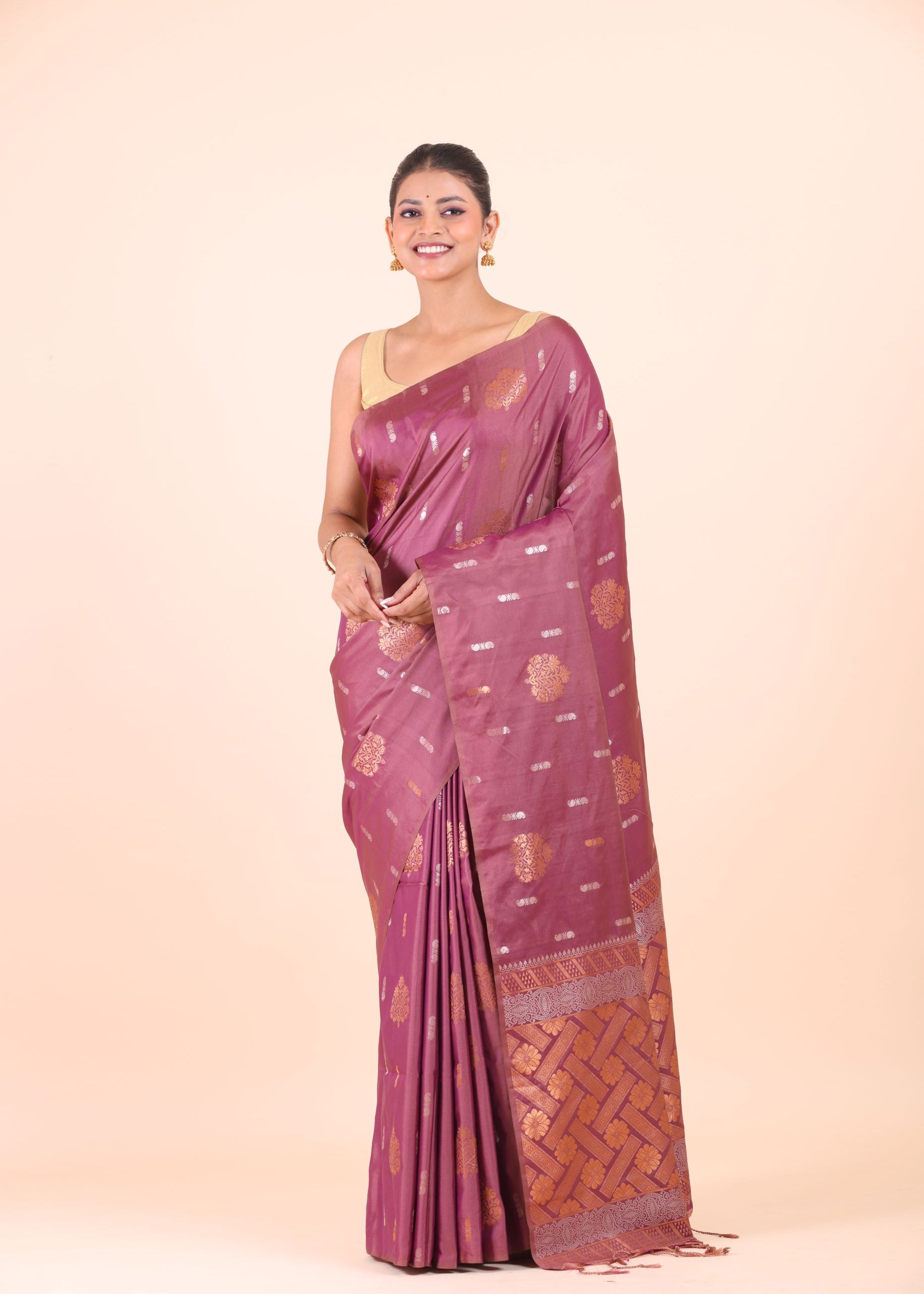 Purple and Copper South Indian Silk Saree Front View