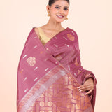 Purple and Copper South Indian Silk Saree Close Up