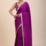 Purple and Gold Crepe Silk Saree with Gold Embroidered Lace full