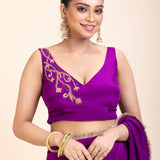 Purple and Gold Crepe Silk Saree with Gold Embroidered Lace - Anvi Couture