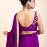Purple and Gold Crepe Silk Saree with Gold Embroidered Lace - Anvi Couture