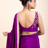 Purple and Gold Crepe Silk Saree with Gold Embroidered Lace - Anvi Couture
