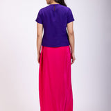 Purple and Pink Indo Western Crop Top And Draped Skirt Set With Embroidered Work back