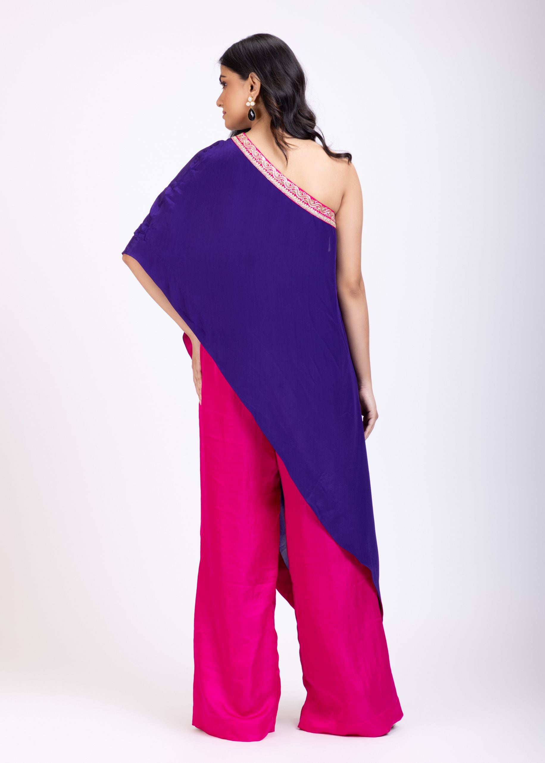 Purple and Pink One Shoulder Cord Set back