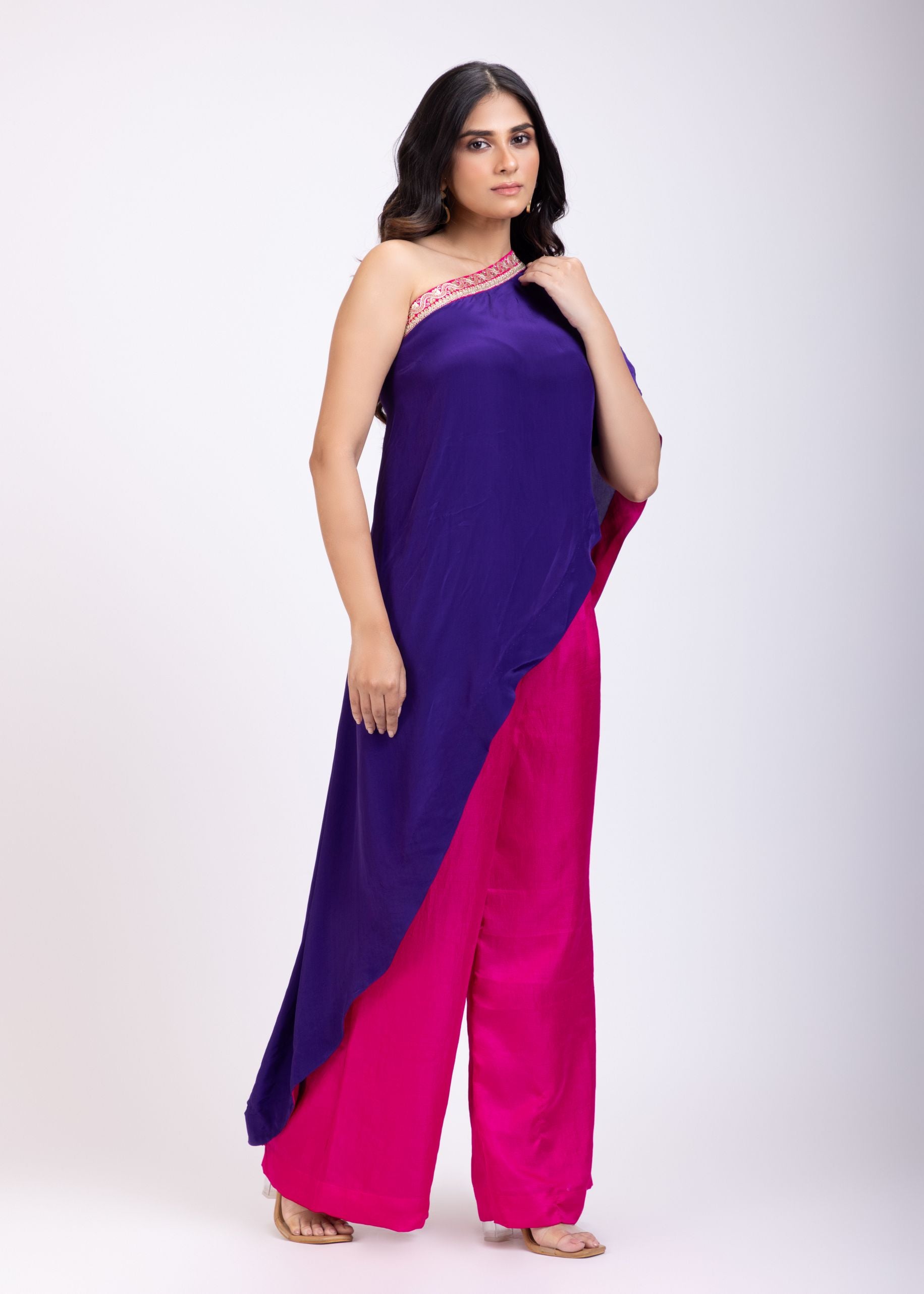 Purple and Pink One Shoulder Cord Set front