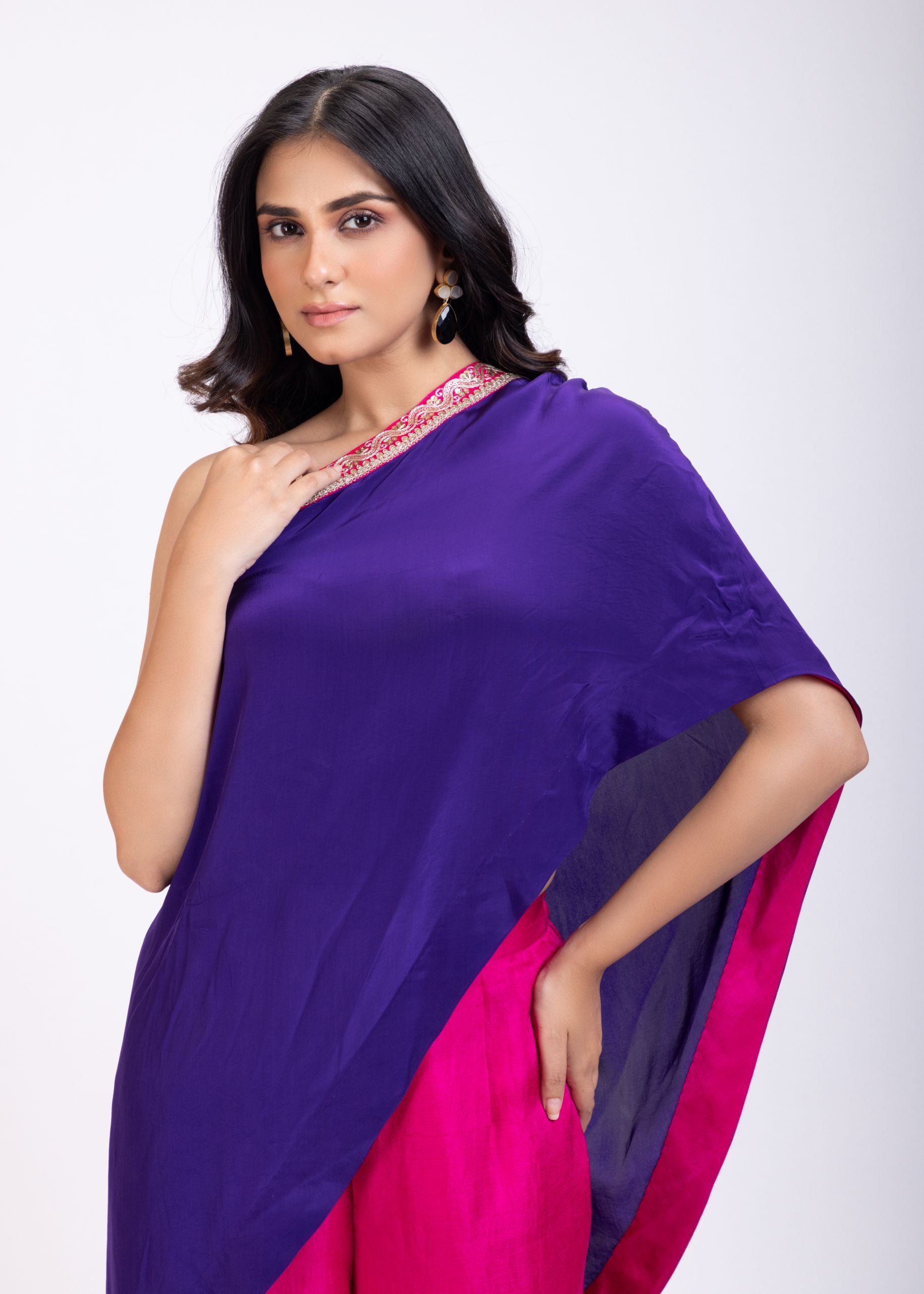 Purple and Pink One Shoulder Cord Set close up