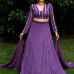Purple lehenga set with Full Sleeve Embroidered Choli - Anvi Couture
