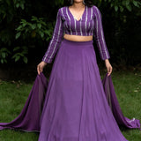 Purple lehenga set with Full Sleeve Embroidered Choli - Anvi Couture