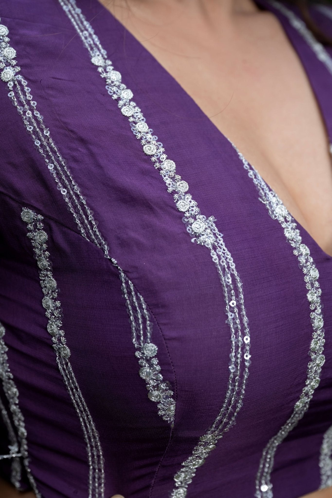 Purple lehenga set with Full Sleeve Embroidered Choli - Anvi Couture